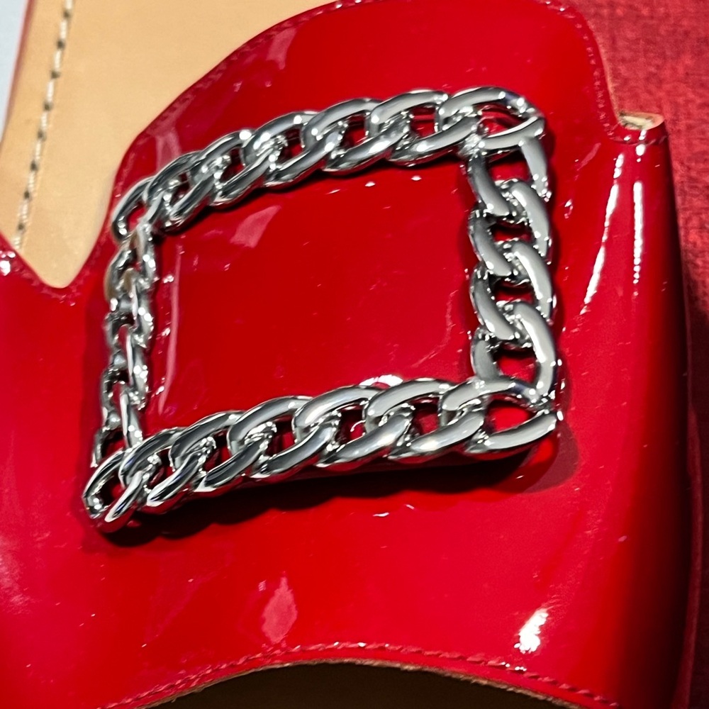 STUART WEITZMAN NIB AUTHENTIC LUXURY RED PATENT LEATHER & SILVER FLATS - Picture 3 of 17